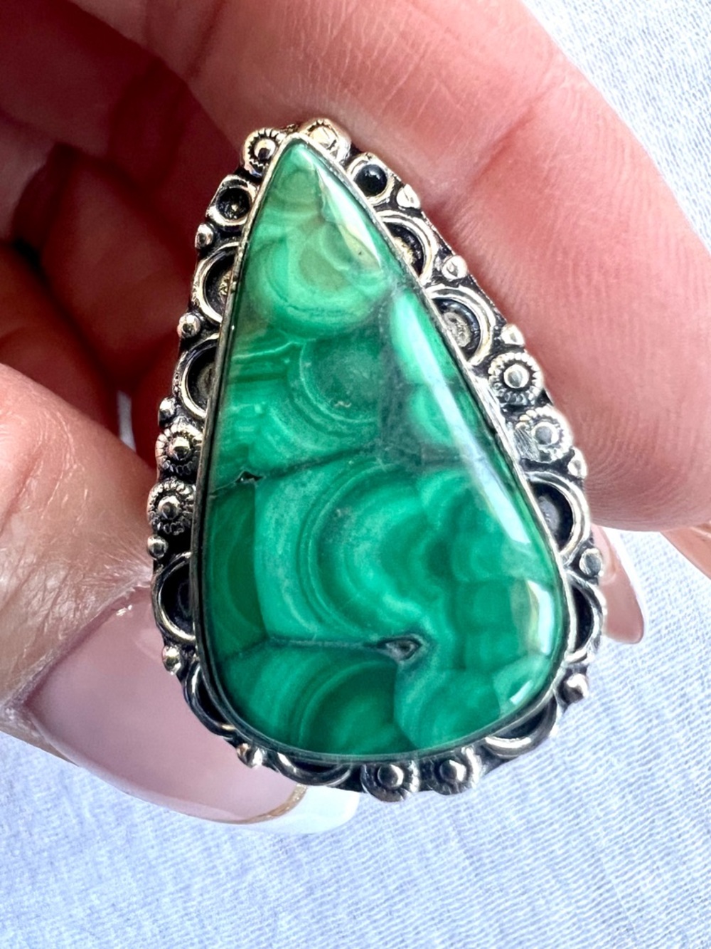925 Malachite Swirl Heart Chakra Ring 9